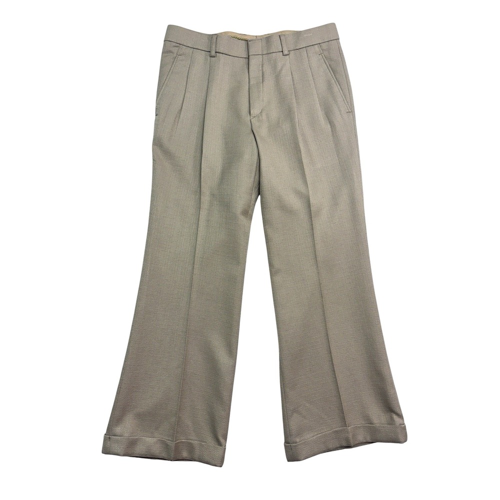 NEW vtg Bespoke Tailored 34x29 Beige Hopsack Pants Trousers Wide Leg Pleated